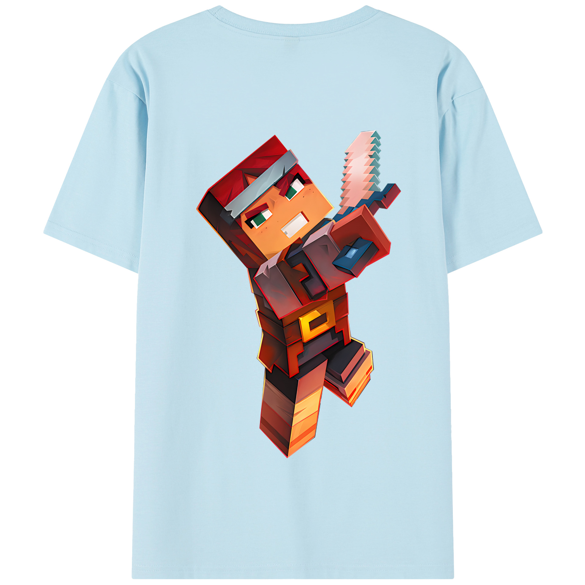（画像用） マインクラフト ブロックの世界 Minecraft MC Block world 綿100％半袖Tシャツ（背面プリント）